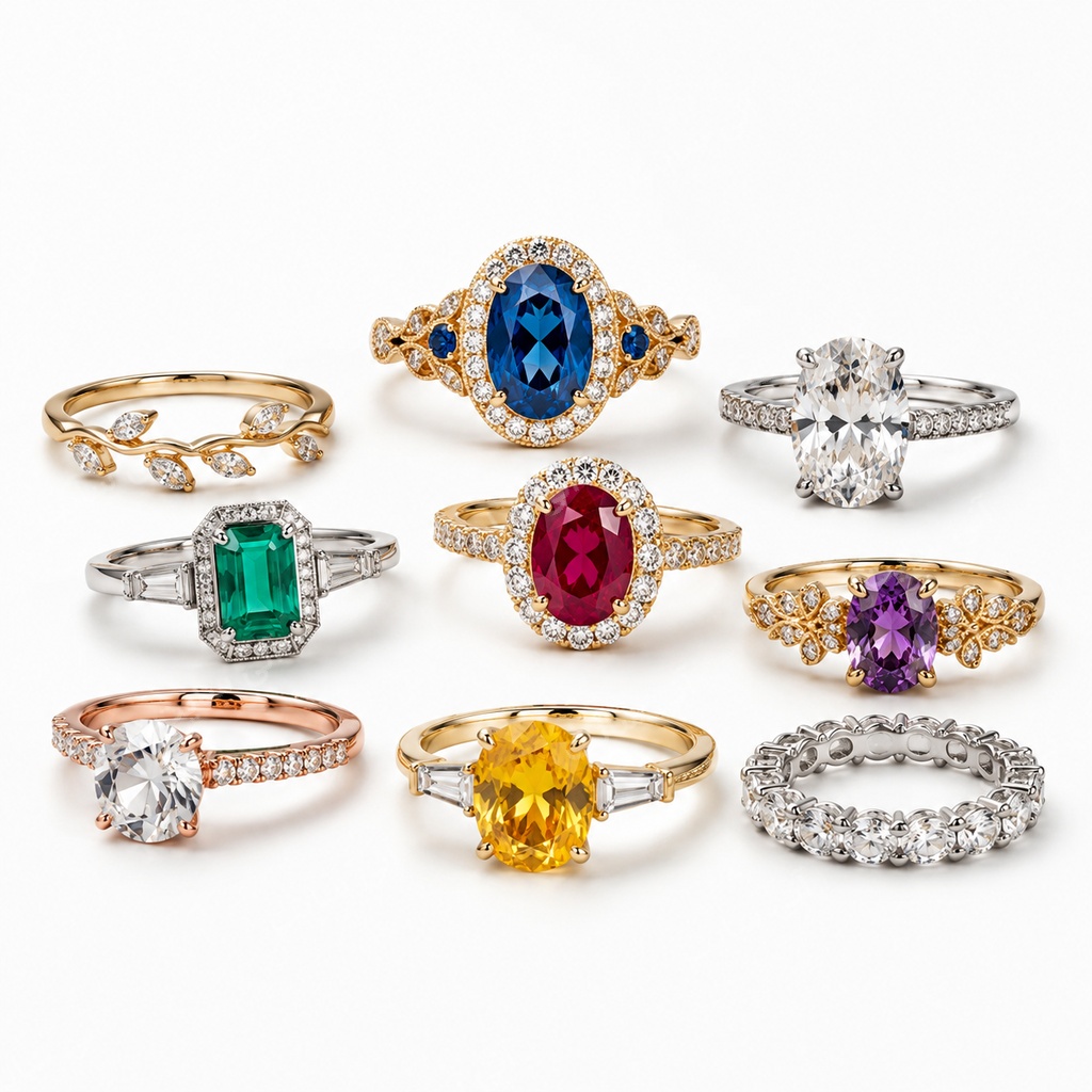 دانلود تصویر آماده انگشتر نگین‌دار زنانه | انگشتر نگین‌دار زنانه