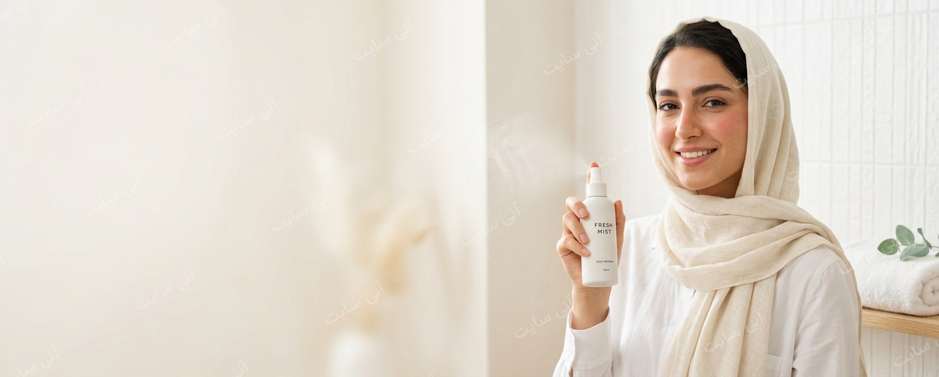 دانلود تصویر آماده برای بنر سایت فروشگاهی | بنر اسپری خوشبوکننده بدن با مدل ایرانی و حس تازگی روزانه