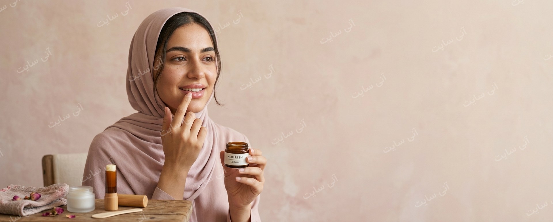 دانلود تصویر آماده برای بنر سایت فروشگاهی | بنر بالم لب با مدل ایرانی در حال استفاده