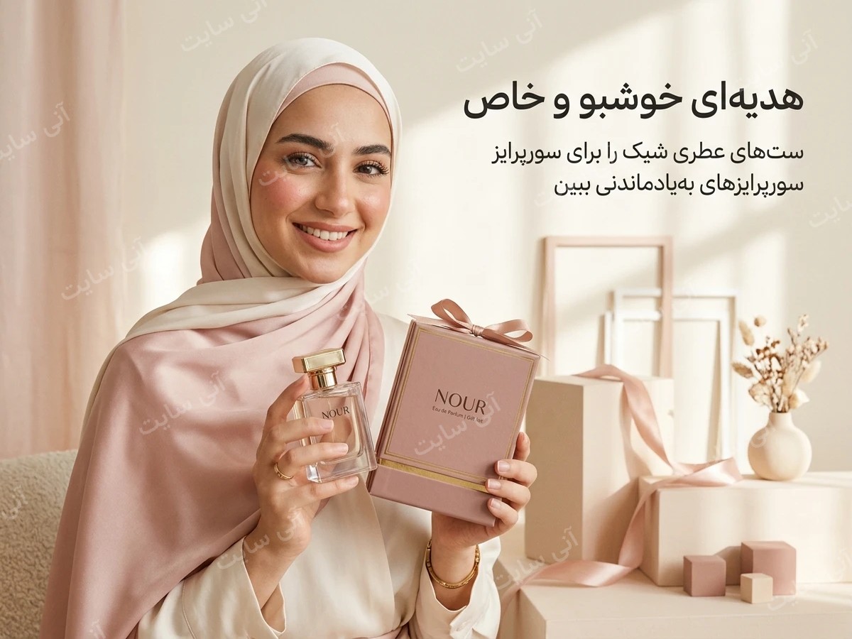 دانلود تصویر آماده پس زمینه مینیمال | بنر ست هدیه عطر کرم صورتی