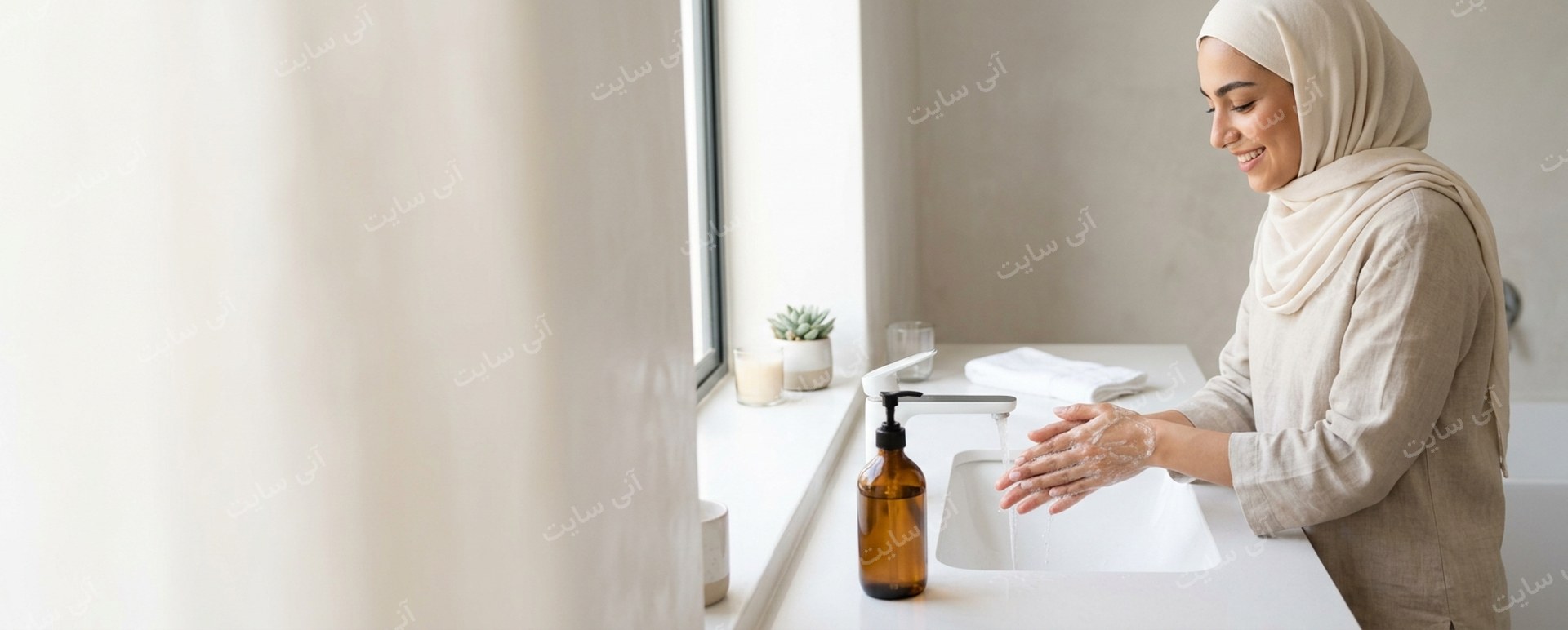 دانلود تصویر آماده مدرن | بنر صابون مایع دست با مدل ایرانی و حس بهداشت خانگی مدرن