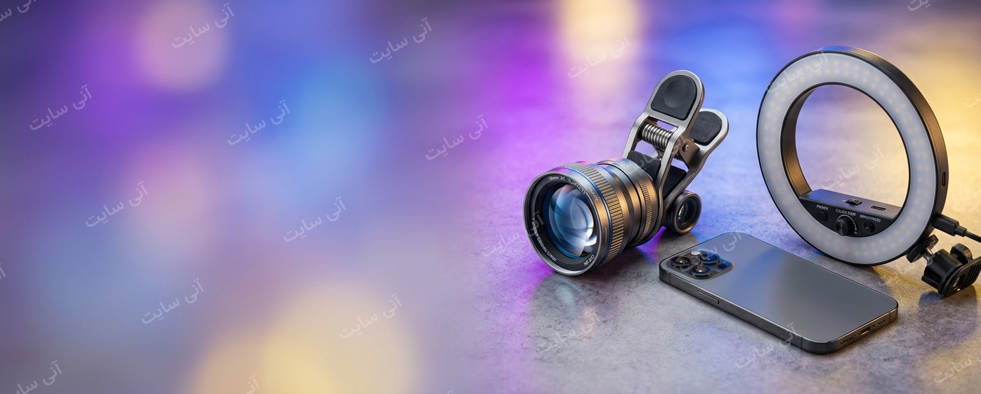 دانلود تصویر آماده برای بنر سایت فروشگاهی | بنر لنز و تجهیزات عکاسی موبایل
