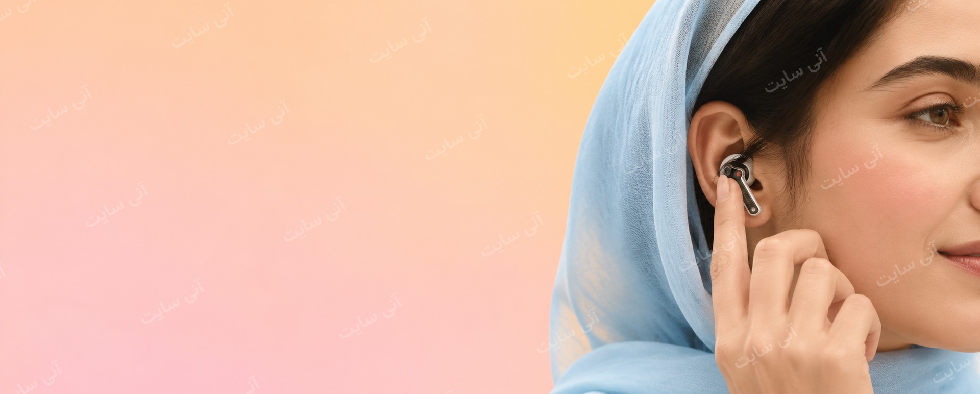 دانلود تصویر آماده نمای نزدیک | بنر هندزفری Nothing Ear با مدل زن ایرانی
