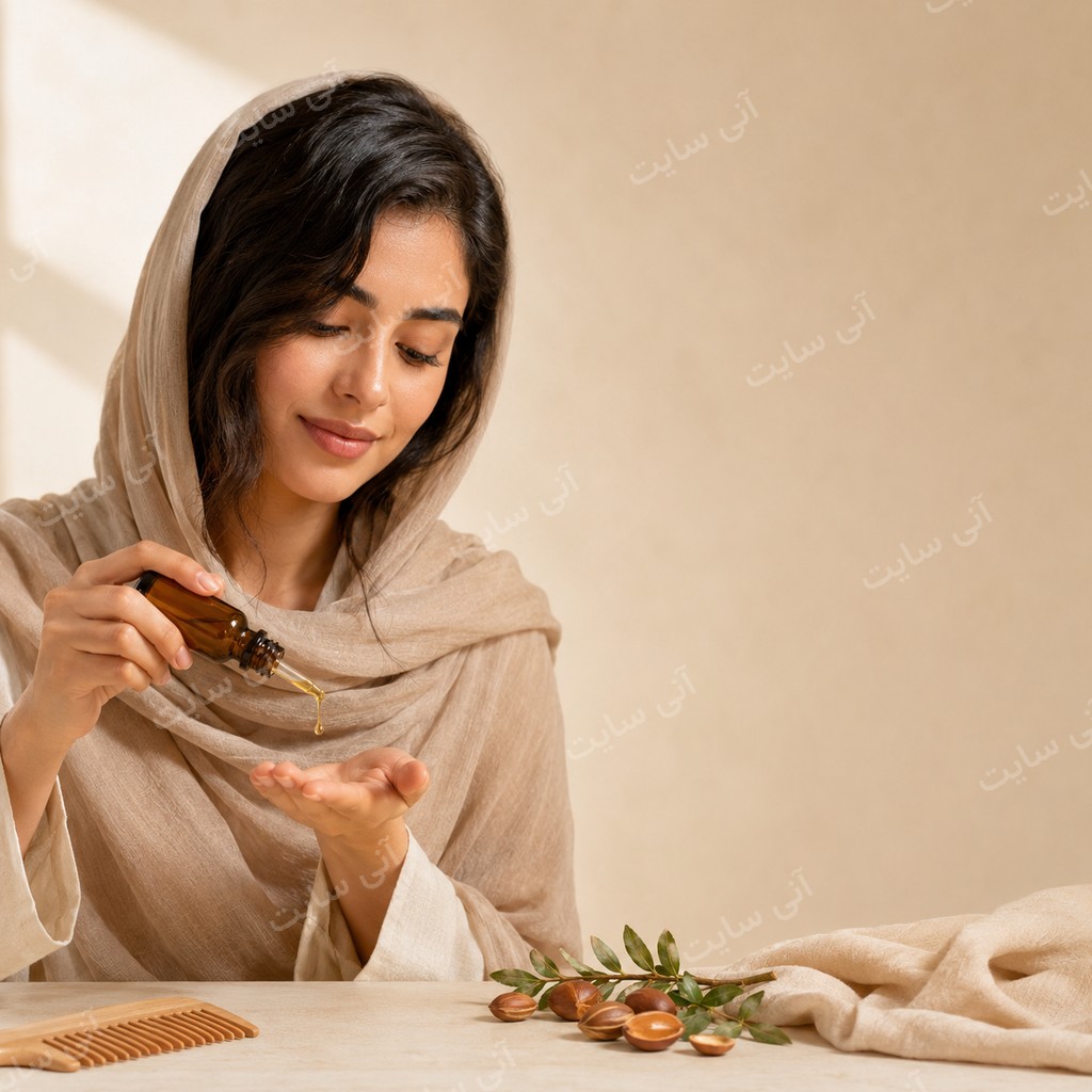 دانلود تصویر آماده سرم | روغن آرگان مو با قطره‌چکان و درخشش طبیعی