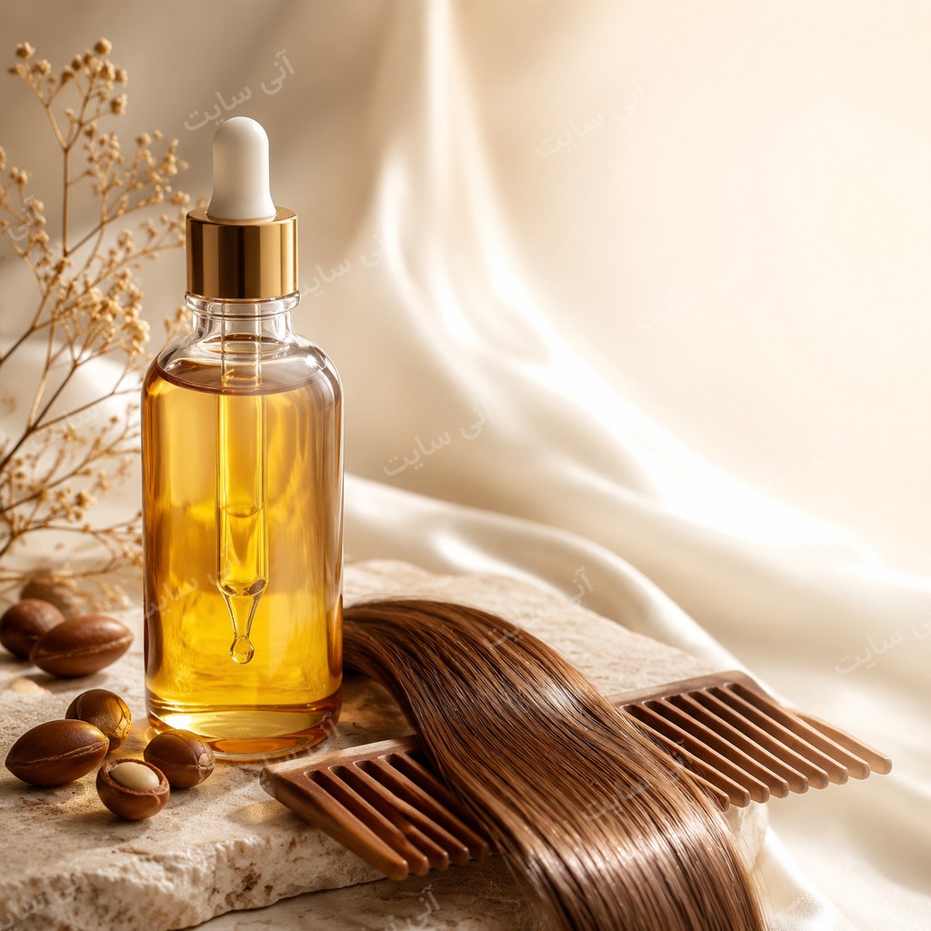 دانلود تصویر آماده زیبایی شناسی لوکس | روغن آرگان مو