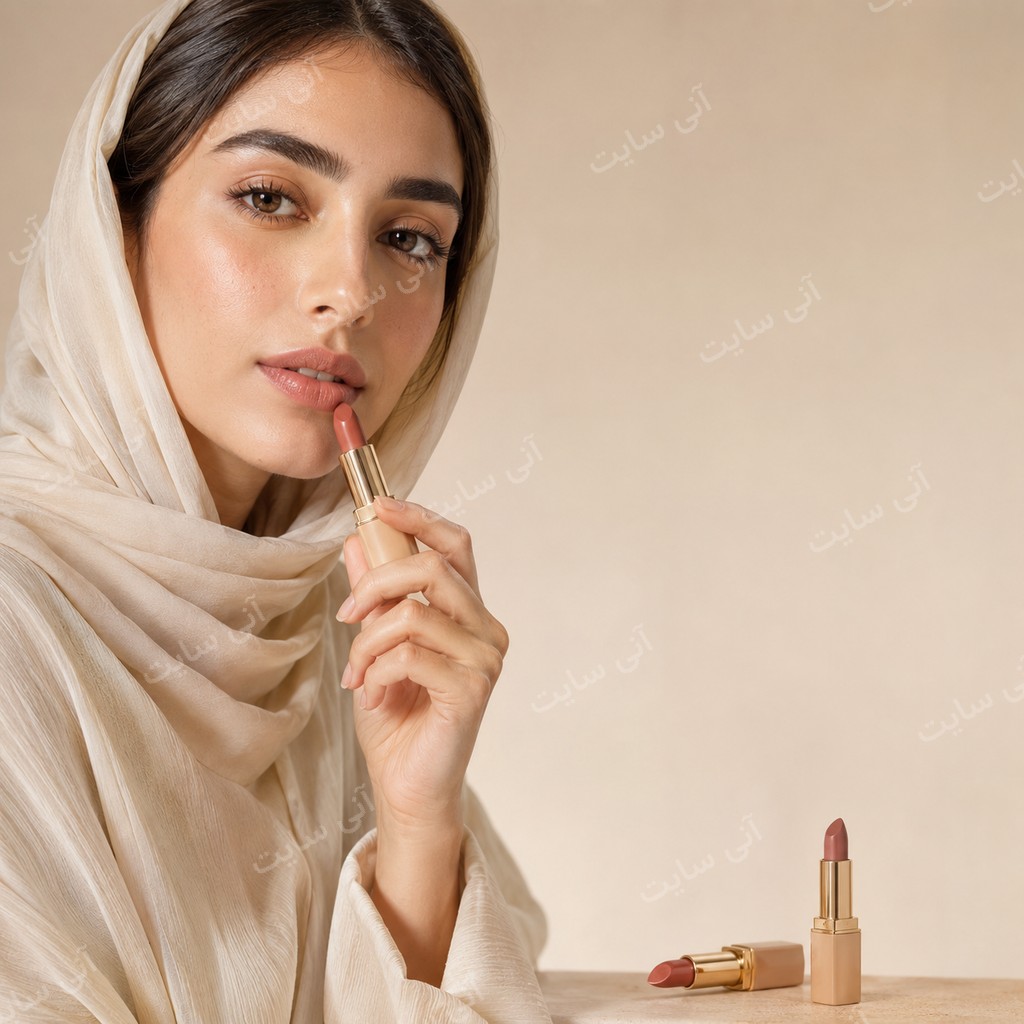 دانلود تصویر آماده رژ لب | رژلب نود با مدل ایرانی و آرایش طبیعی روزانه
