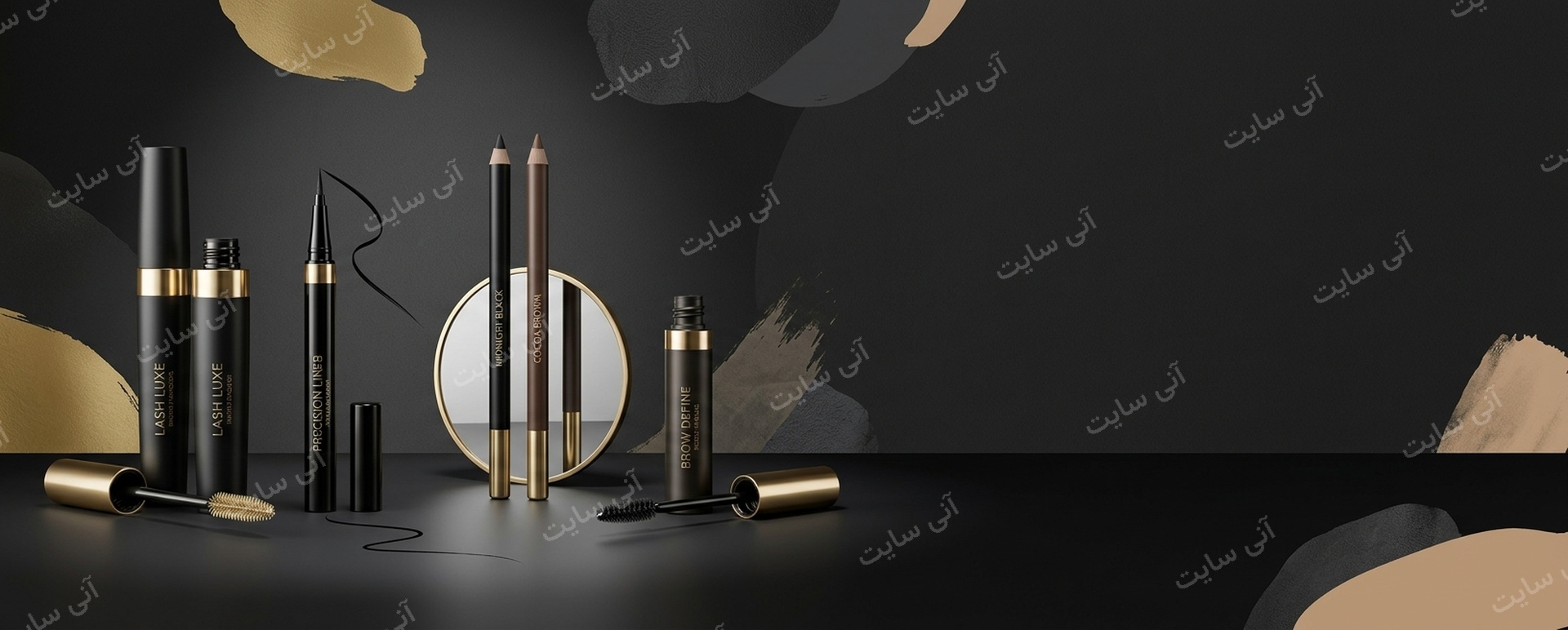 دانلود تصویر آماده برای بنر سایت فروشگاهی | ریمل، خط چشم و مداد چشم