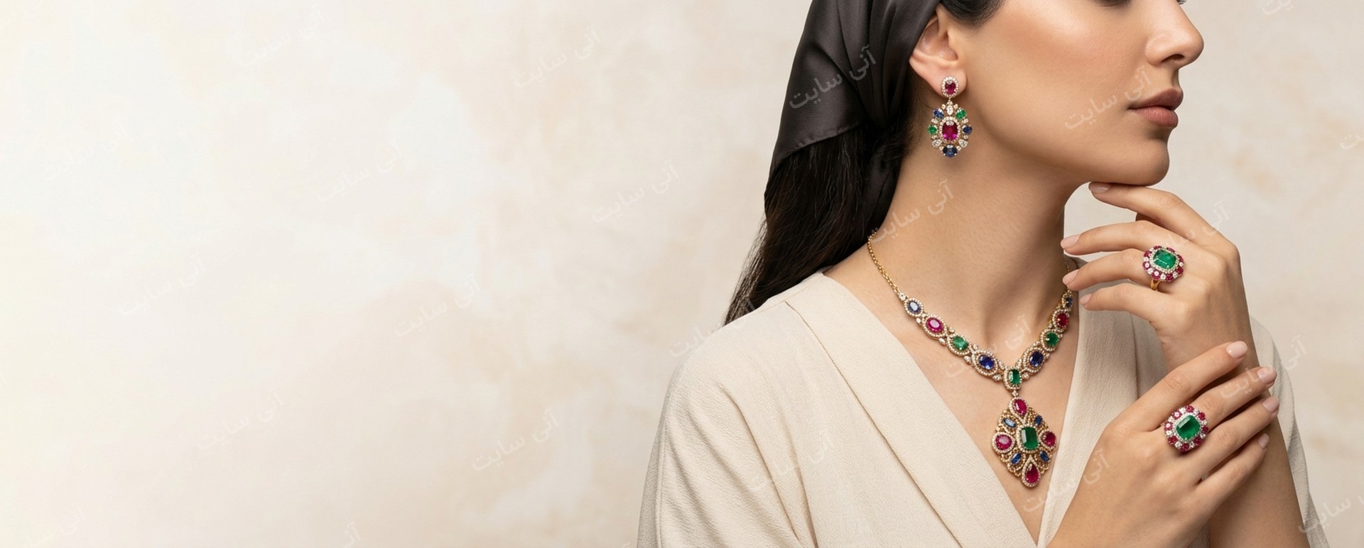 دانلود تصویر آماده برای بنر سایت فروشگاهی | زیورآلات سنگی و نگین‌دار زنانه