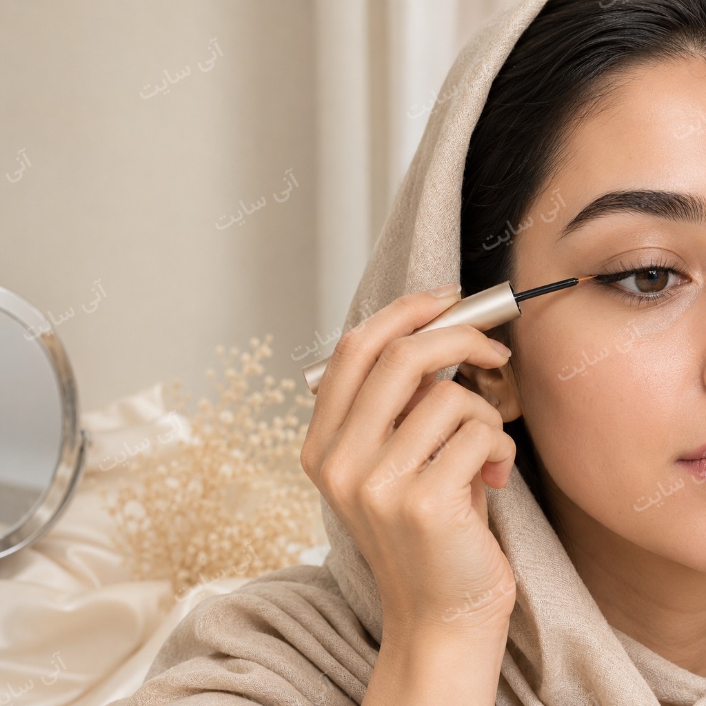 دانلود تصویر آماده آرایش چشم | سرم مژه با برس ظریف و نگاه طبیعی