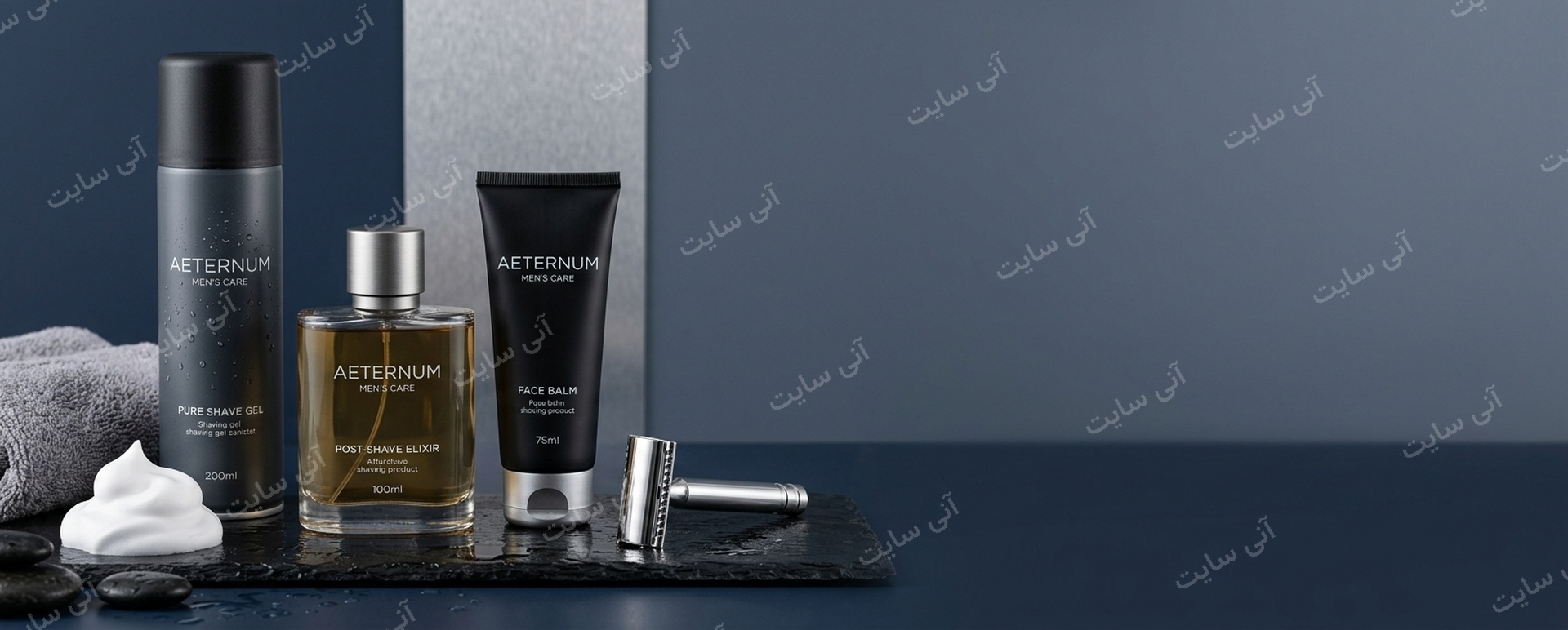 دانلود تصویر آماده برای بنر سایت فروشگاهی | محصولات مراقبت آقایان؛ ژل اصلاح و افترشیو