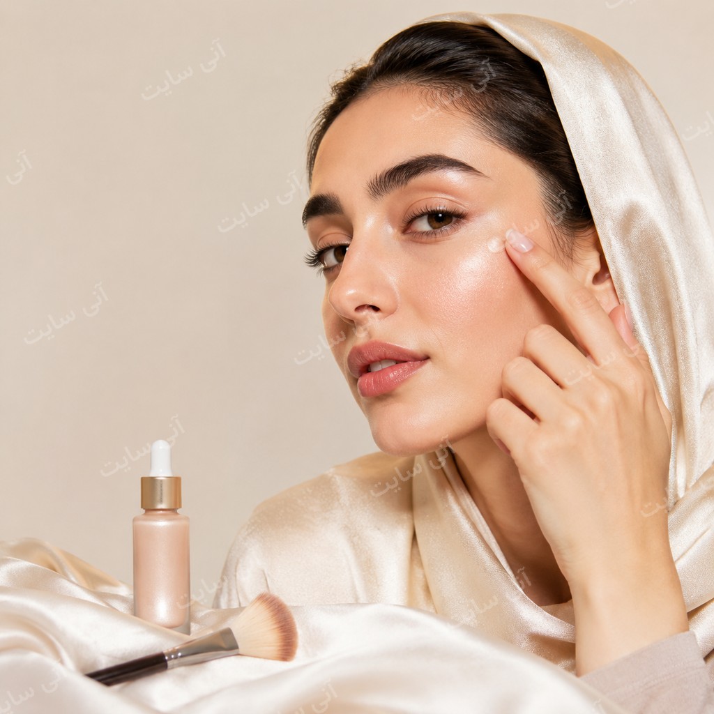 دانلود تصویر آماده سرم | هایلایتر مایع با درخشش طبیعی و پوست شاداب