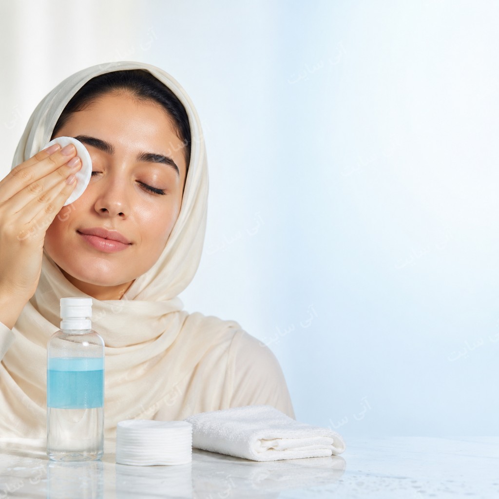 دانلود تصویر آماده سرم | پاک‌کننده آرایش چشم با پد پنبه‌ای و حس ملایم
