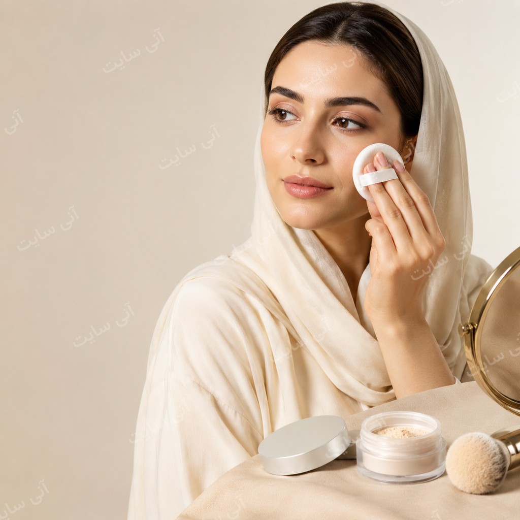 دانلود تصویر آماده سرم | پودر فیکس با پد آرایشی و پوست نیمه‌مات