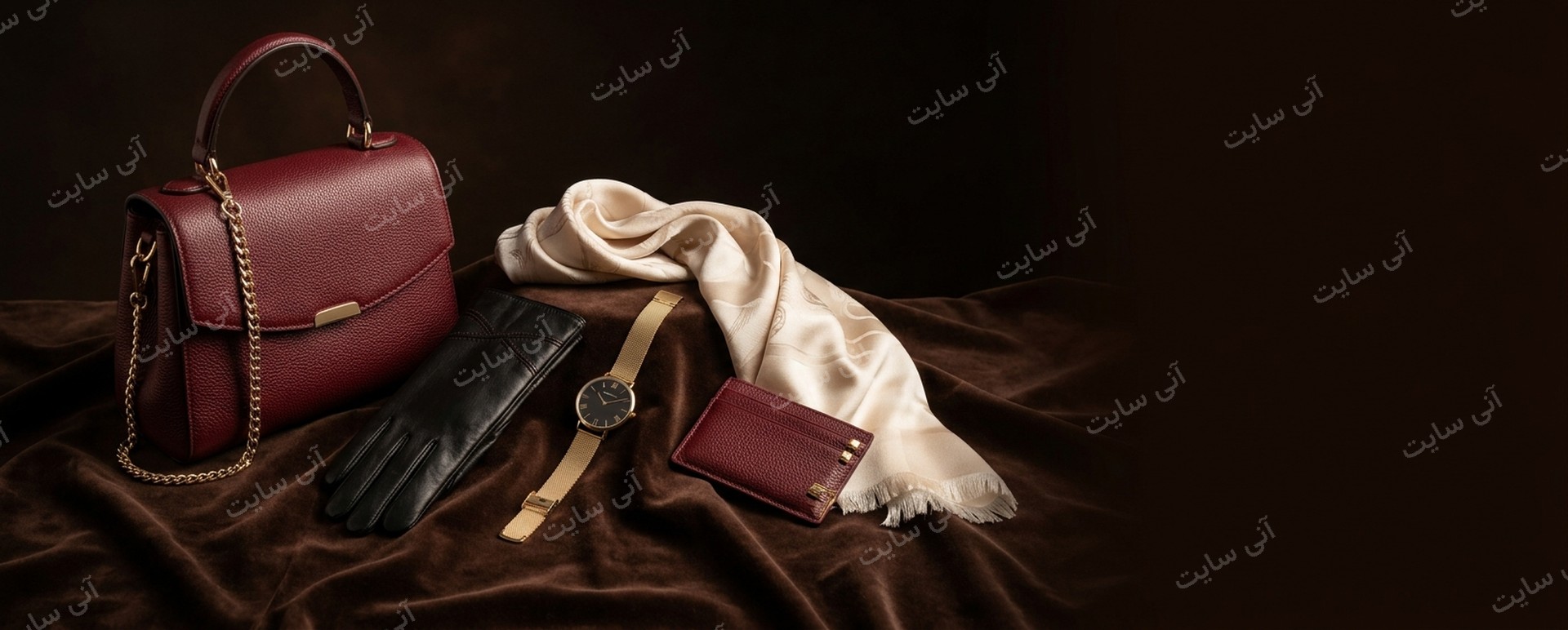 دانلود تصویر آماده برای بنر سایت فروشگاهی | کالکشن اکسسوری لاکچری چرمی زنانه